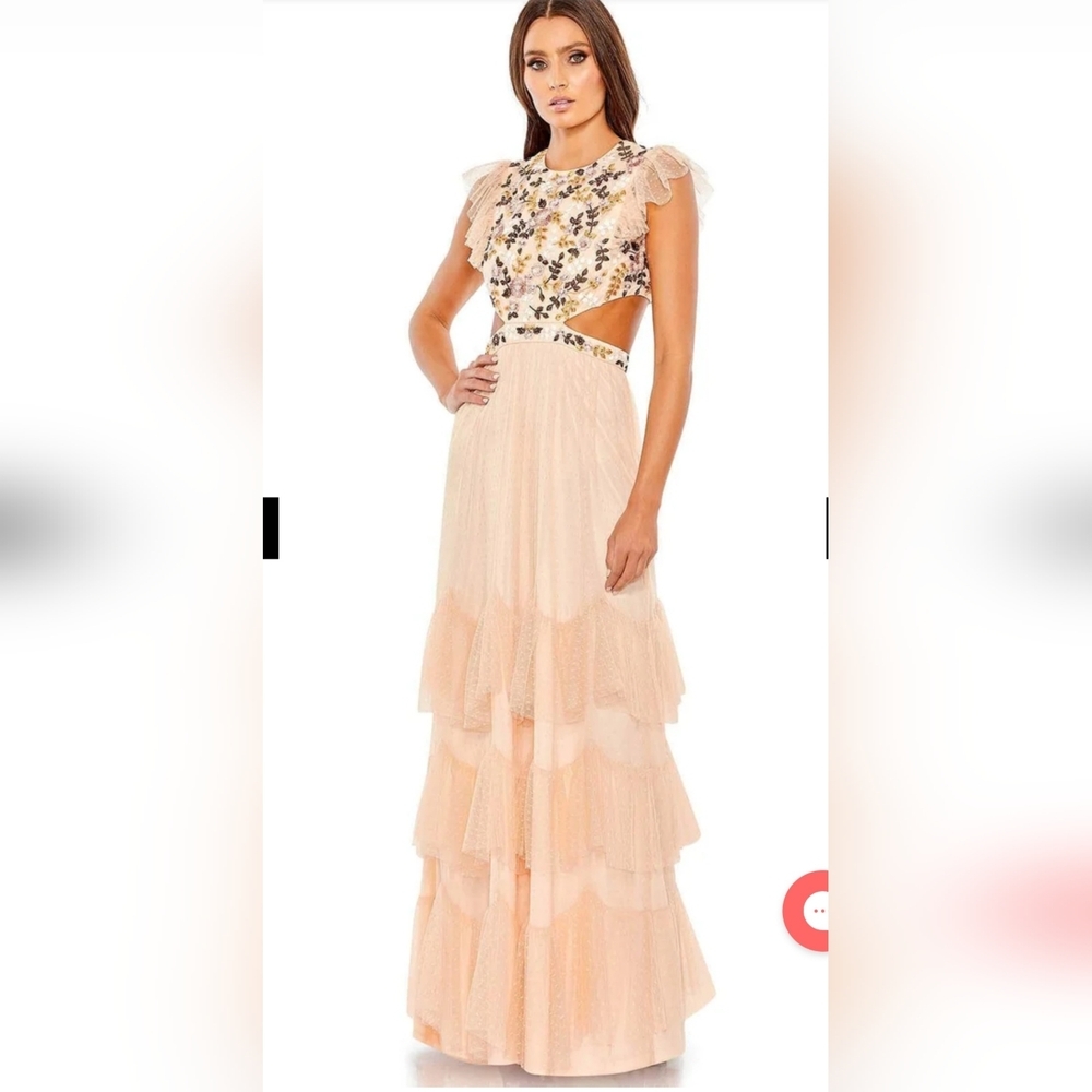 Mac Duggal NWT Embroidered Bodice Maxi Gown In Tulle Dress